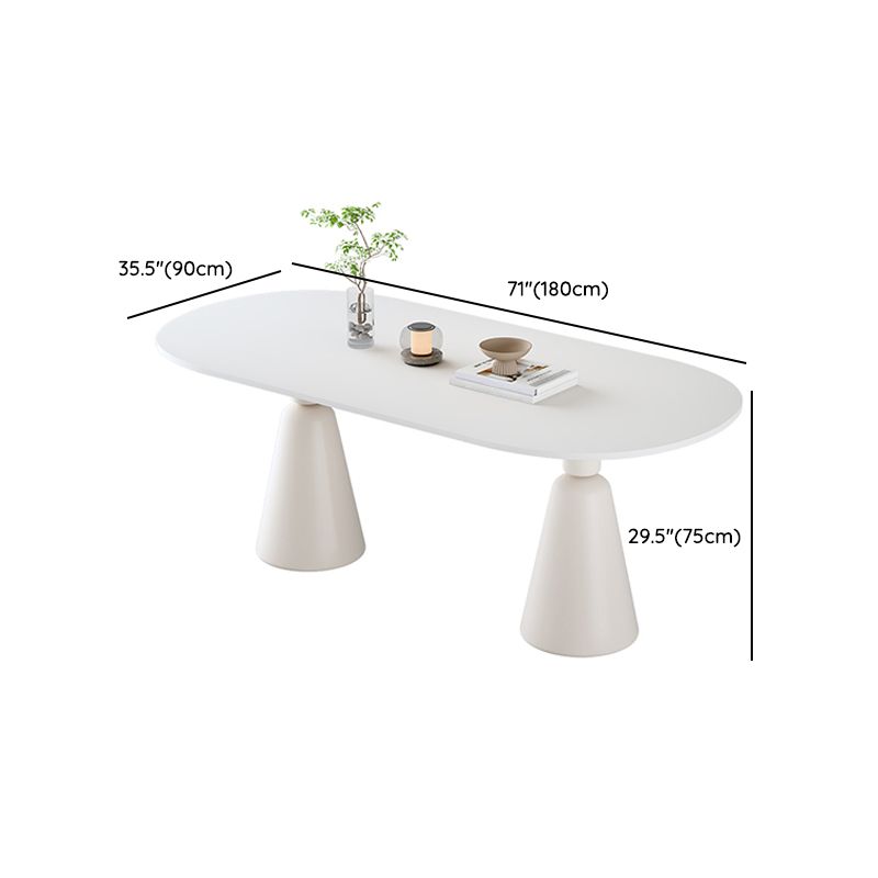 1/5 Piece Oval Shape Stone Top Dining Room Furniture Set in White