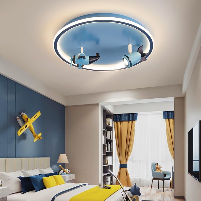 Children Room Flush-mount Lamp Creative Cartoon LED Ceiling Lamp in Blue
