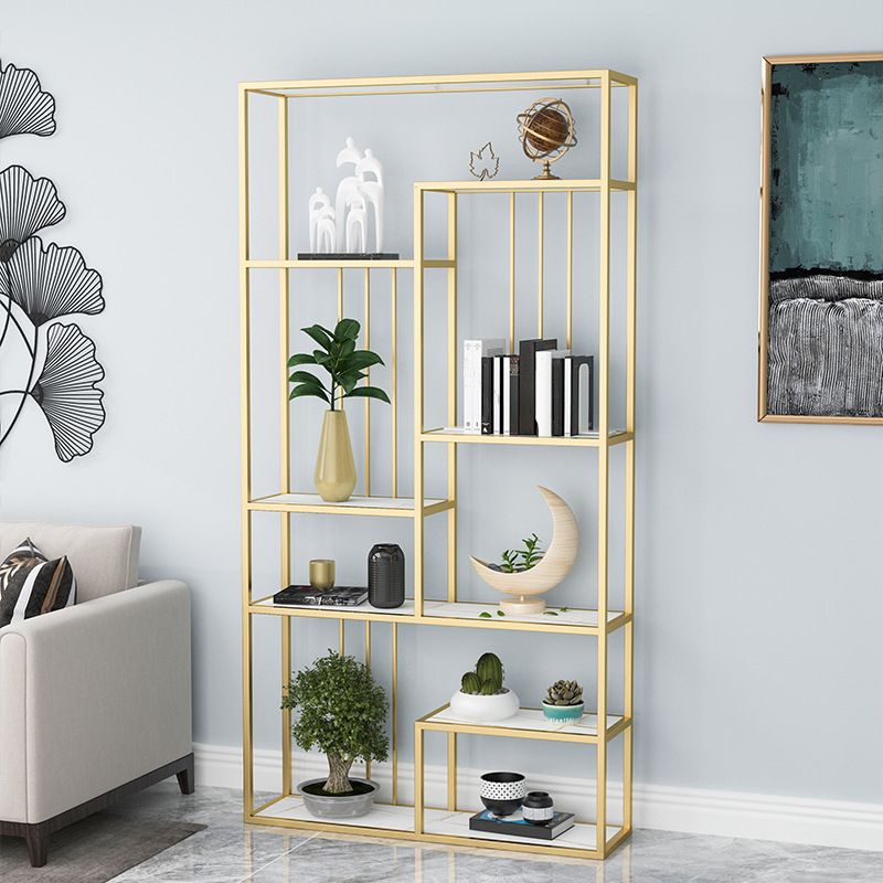 Glam Antique Finish Shelf Bookcase Metal Etagere Bookshelf with Shelves