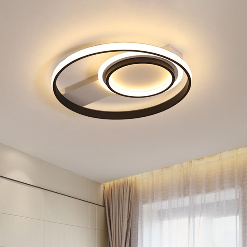 Circular Metallic Flush Mount Light Minimalism LED Black Flushmount Lighting, 16.5"/19.5" Wide