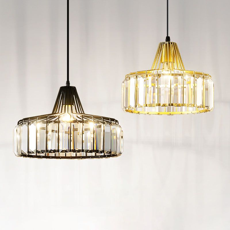 Moderne luxe hanglampje smeed smeedijzeren koepelhanglamp met kristalschaduw