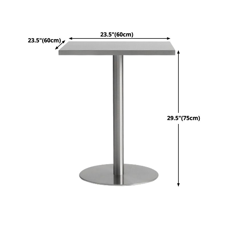 Metal Industrial Square Dining Table Stainless Steel Top Table with Pedestal
