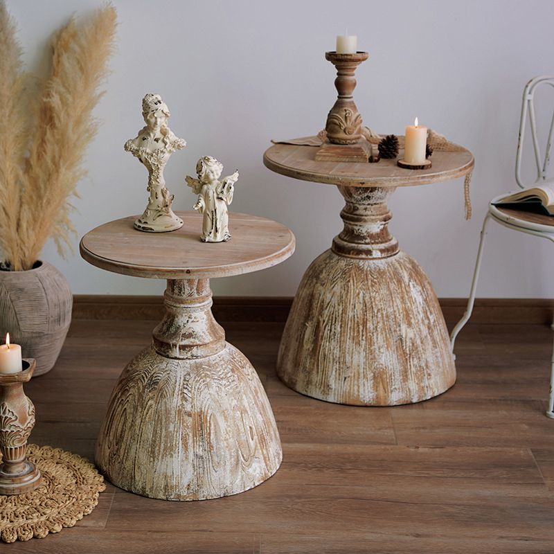 Rustic Round Side Table Solid Wood Pedestal Side End Snack Table