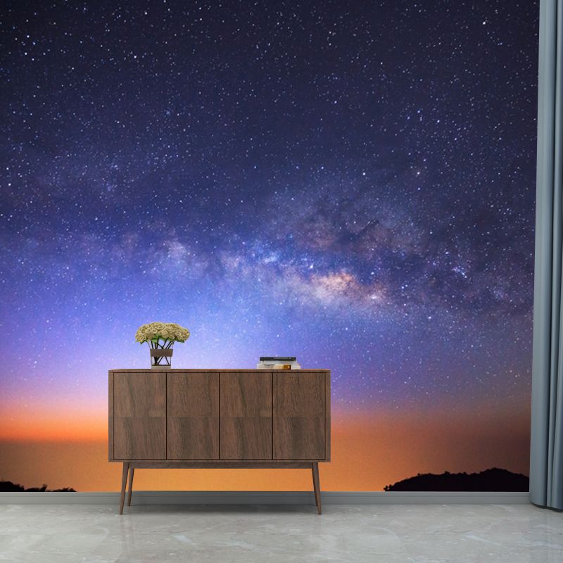 Washable Galaxy Moon Night Mural Decal Contemporary Non-Woven Wall Covering, Custom Print