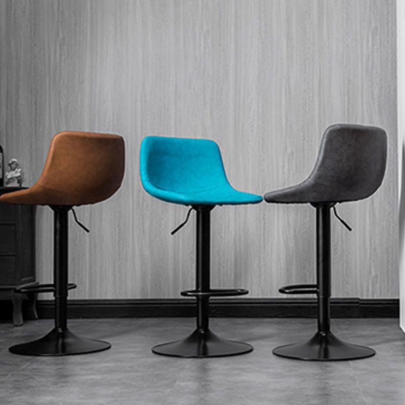 Scandinavian Metal Barstool Adjustable Low Back Faux Leather Barstools in Matte Finish
