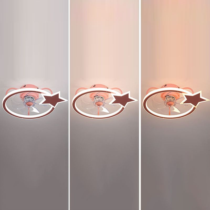 Cartoon LED Semi Flush Lampe Circular Fan Ventimeur avec une teinte acrylique pour la salle des enfants
