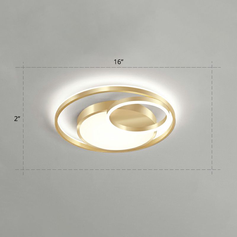 Round Metal LED Flush Mount Light Minimalist Gold Finish Ceiling Lighting for Bedroom
