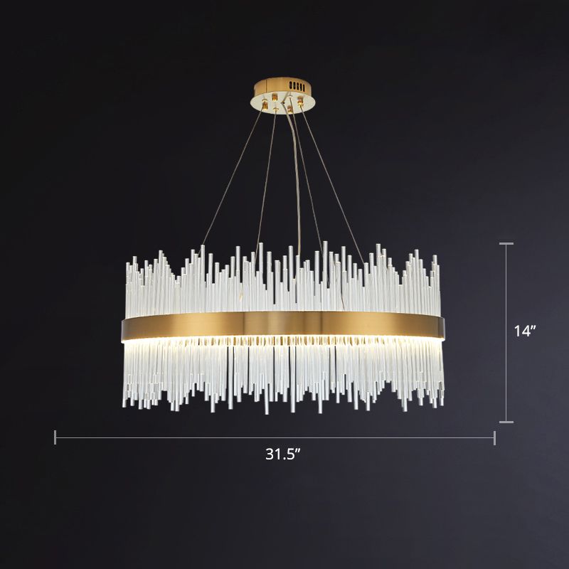 Geometric LED Chandelier Pendant Light Simplicity Fluted Glass Gold Hanging Lamp