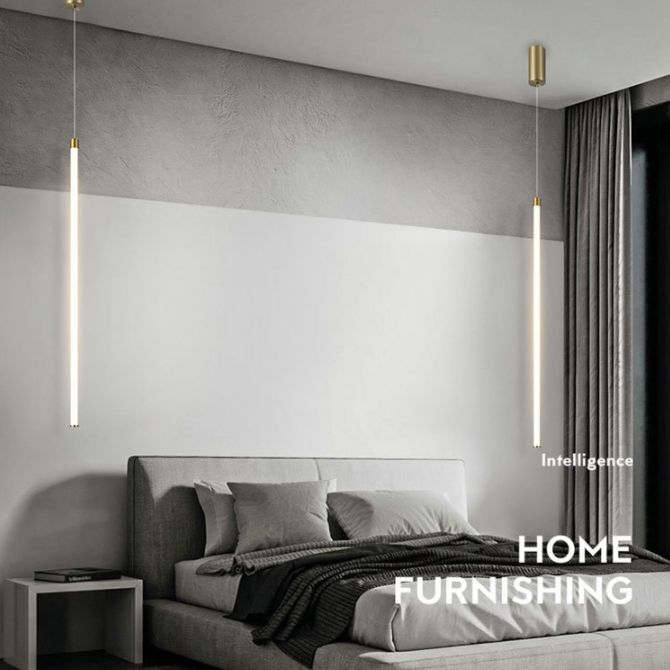 Aluminium Alloy Minimalism LED Hanging Light Modern Style Long Strip Suspension Lighting Fixture in Gold
