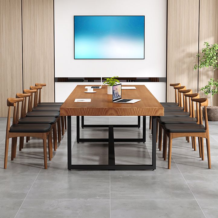 Modern Pine Wood Top Office Desk Rectangular Desk with Trestle