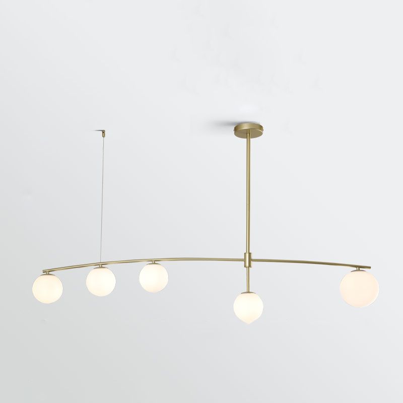 Modern Metal Island Light Fixture Multi-Head Restaurant Hanging Lamp with Glass Shade