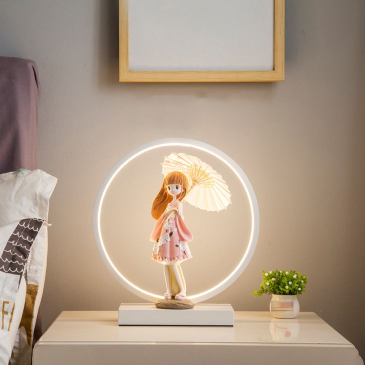 1 Light Circle Nightstand Lamp Modernism Metal Nightstand Lamps in White