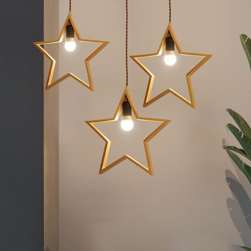 Houten stervraad frame multi -suspensie verlichting Noordse stijl 3 koppen hanglampje plafondlicht