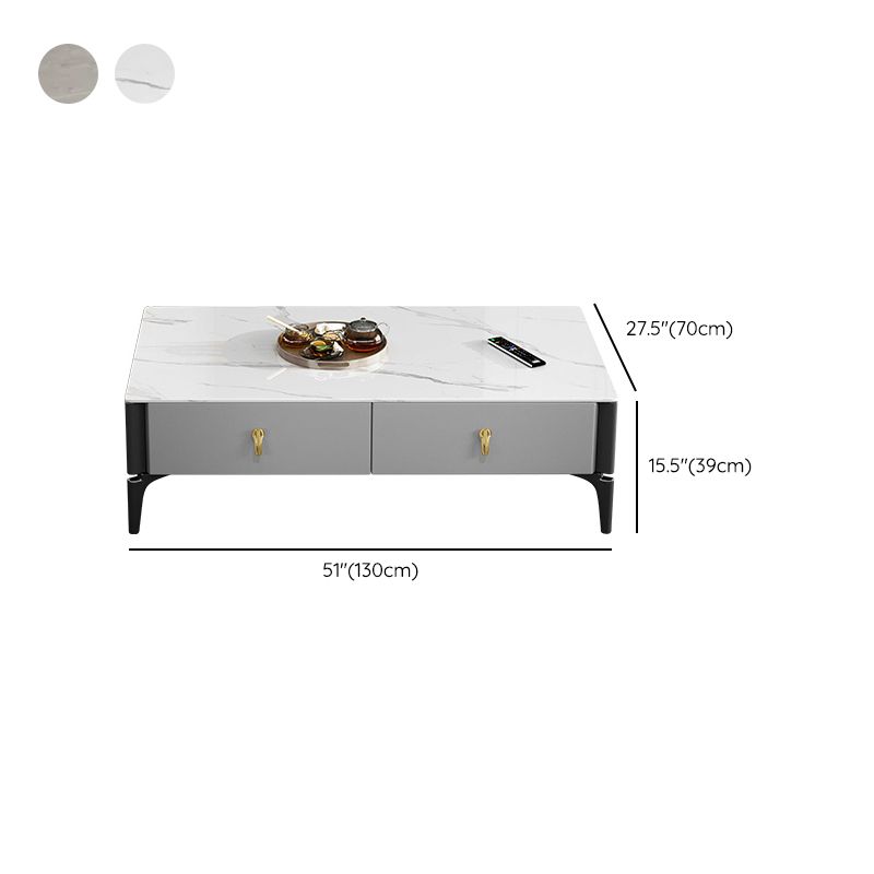 Rectangular Slate 4 Legs Coffee Table Modern 1 Single with 4 Drawers
