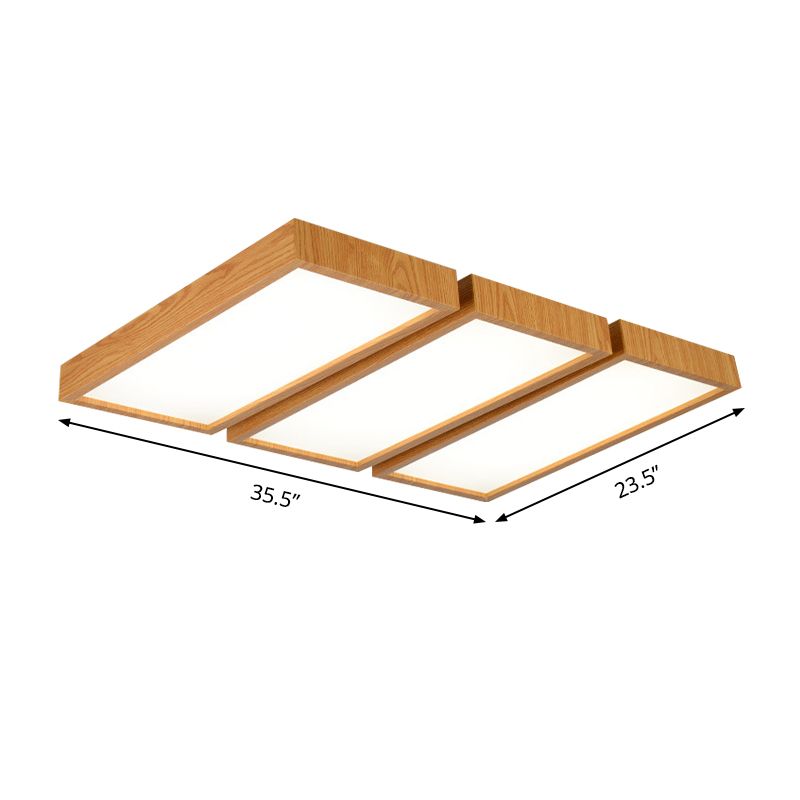 Lámpara de techo empotrada LED de estilo nórdico, accesorio de techo con borde de madera y sombra rectangular para oficina