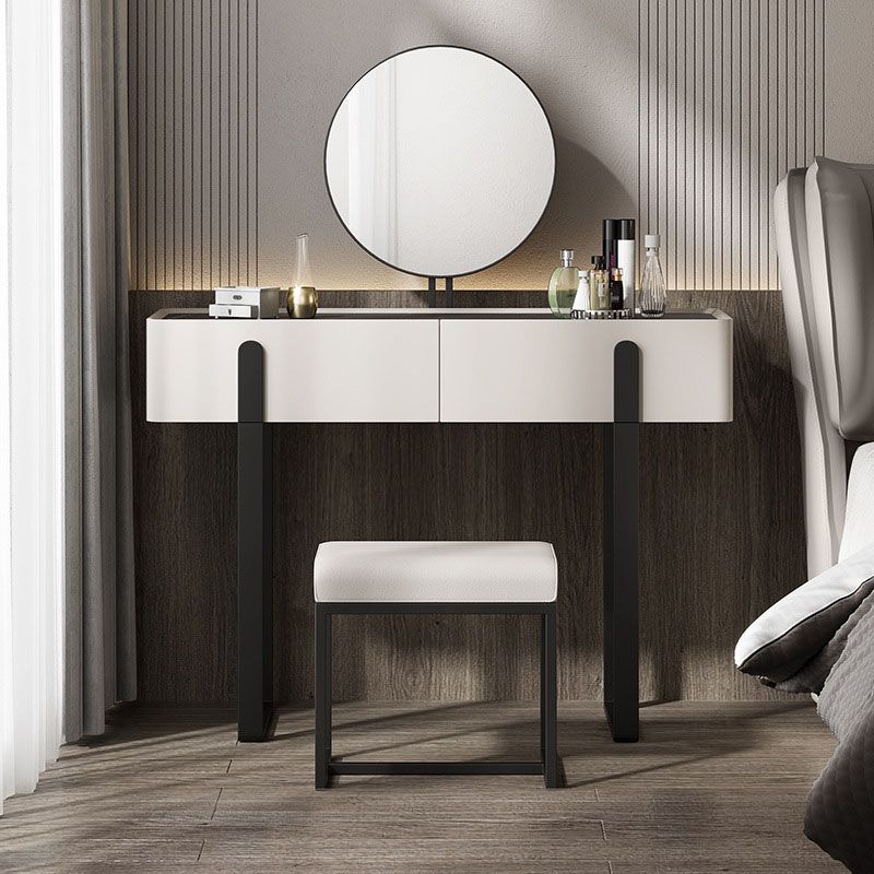 Contemporary Stone Top Vanity Desk 2-Drawer Dressing Table in White