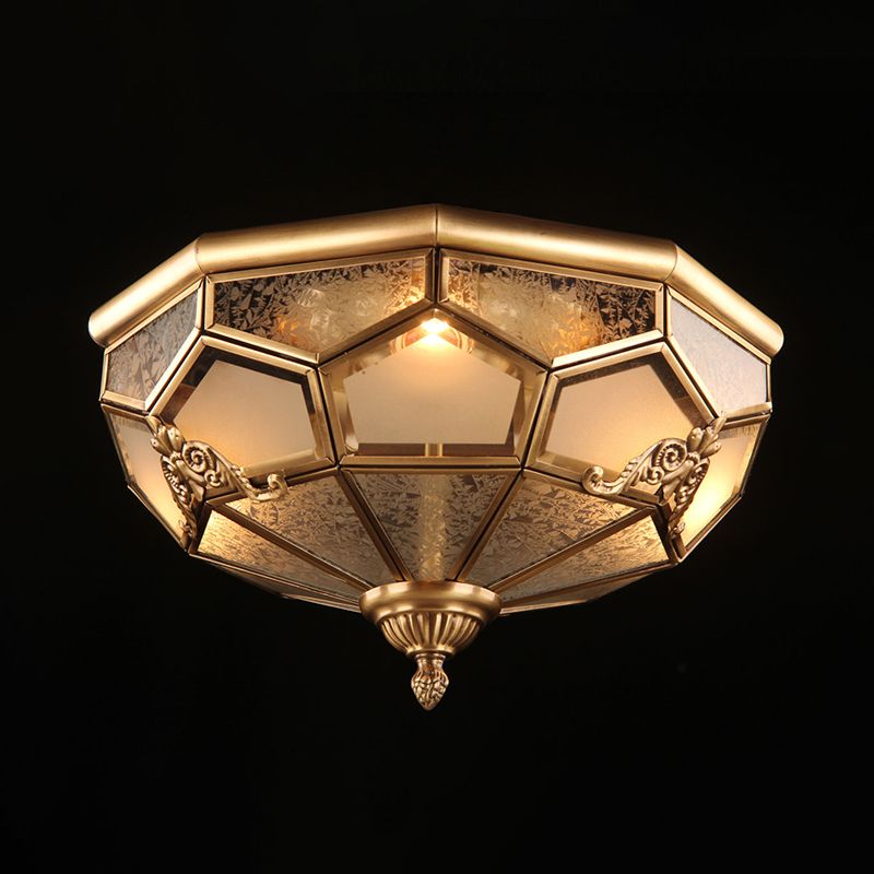 Bowl Flush Mount Ceiling Light Classic Brass Frost Glass Flush Light Fixture for Living Room
