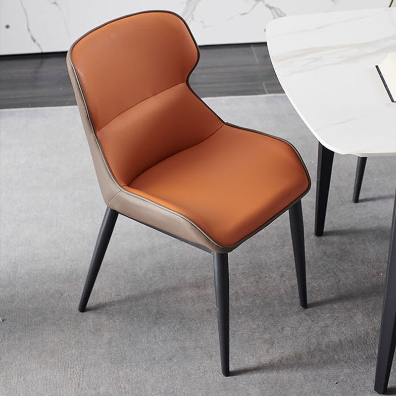 Contemporary Metal Dining Room Chair Arm Faux Leather Side Chair