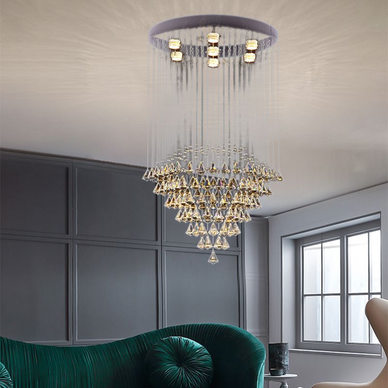 Geslepen kristal diamant inbouwlamp modernistisch 7-kops nikkel plafondgemonteerd armatuur