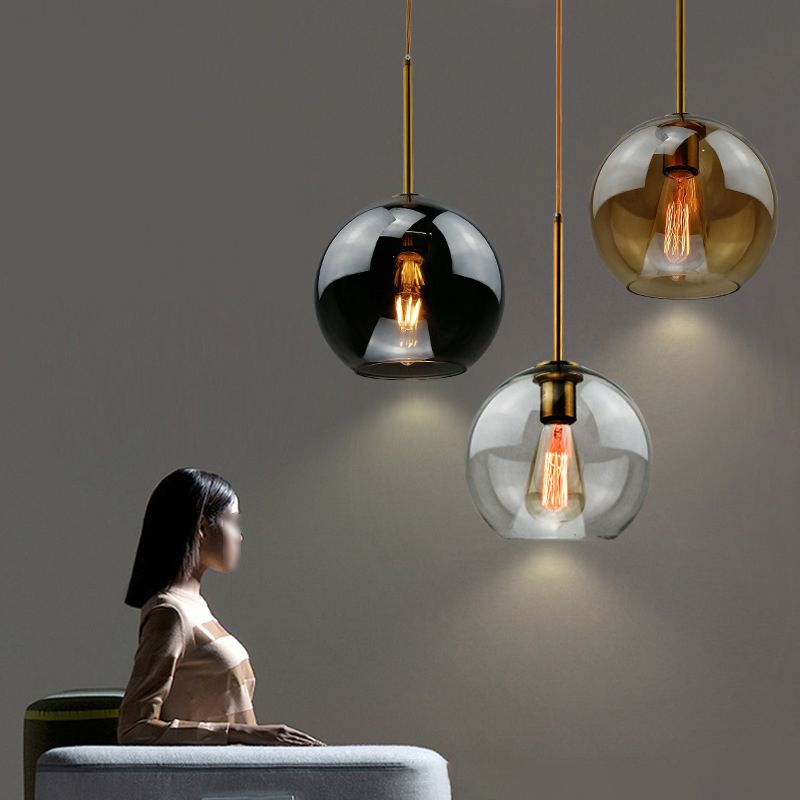 Modern Concise Globe Pendant Light Electroplate Copper Hanging Lamp with Glass Shade