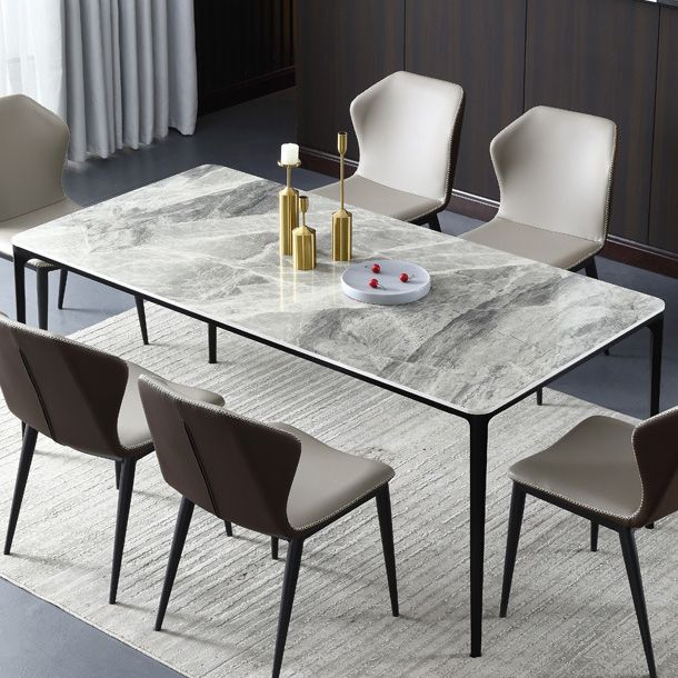 Modern Style Sintered Stone Dining Table Gray Rectangle Table with 4 Legs