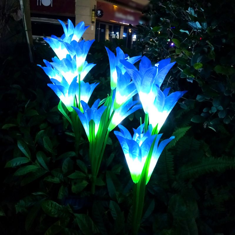 Decorative Artificial Lily Bouquet Solar Ground Lighting Plastic Garden LED Landscape Light, 2 Pcs