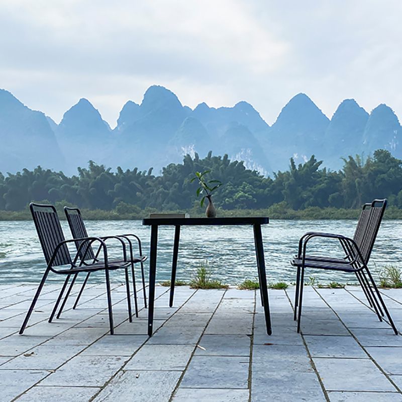 Industrial Dining Armchair Metal and Plastic Patio Dining Armchair