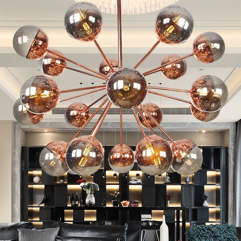 Semi-encastré Globe pour salle à manger, verre blanc/transparent/gris fumée, 9/12/15 lumières, luminaire semi-encastré contemporain en cuivre/chrome/or