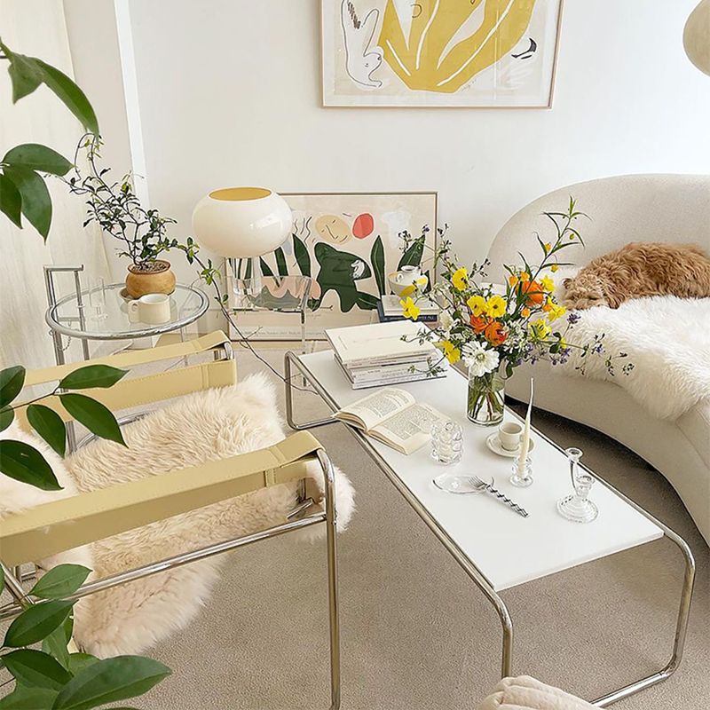 Modern Sled Wooden Coffee Table Set Rectangular Top Shape Cocktail Table