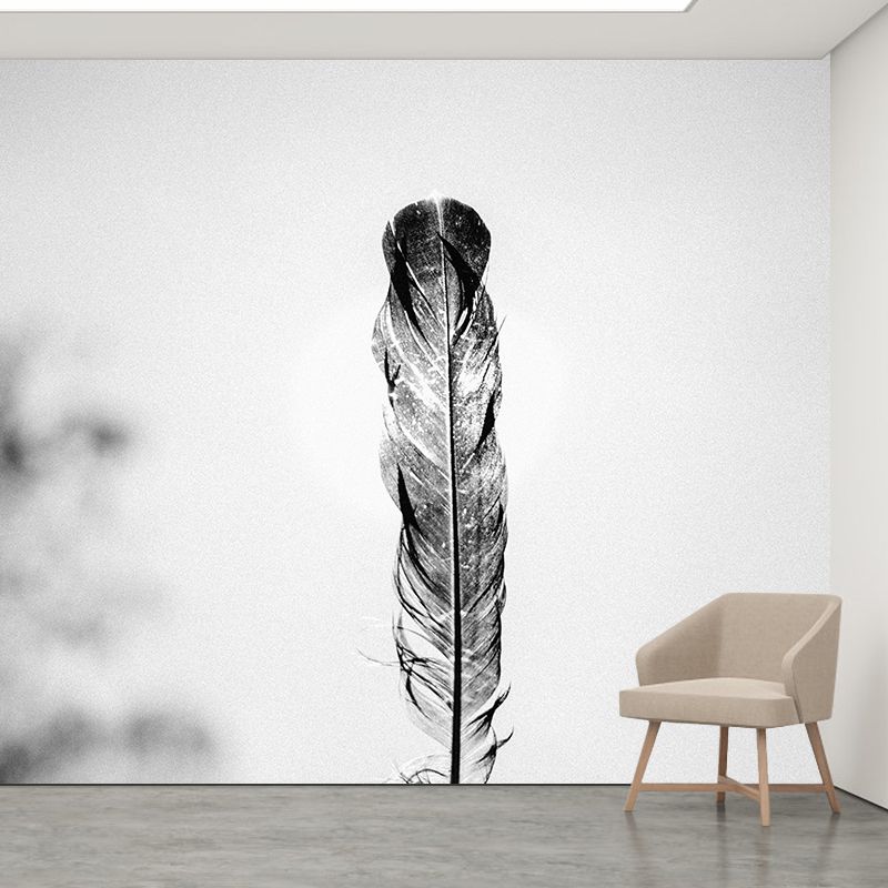 Contemporary Feather Mural Wallpaper Stain Resistant Wall Covering for Living Room