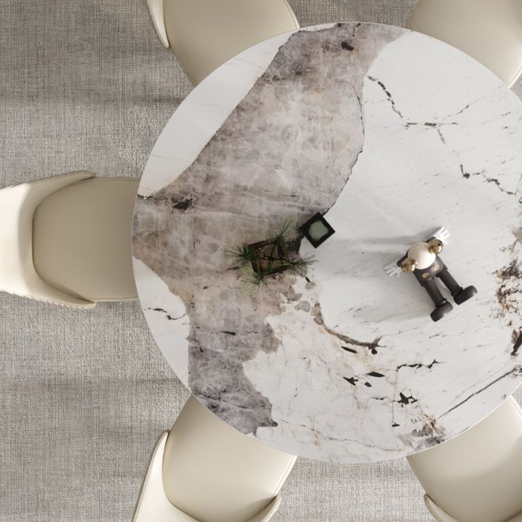 Stone Top Dining Table Contemporary Dining Table with Pedestal Base in Gold