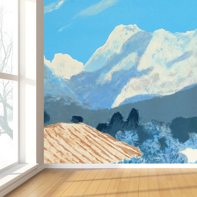 Contemporary Artistic Massif Wall Mural Blue Spring Field Landscape Wall Covering