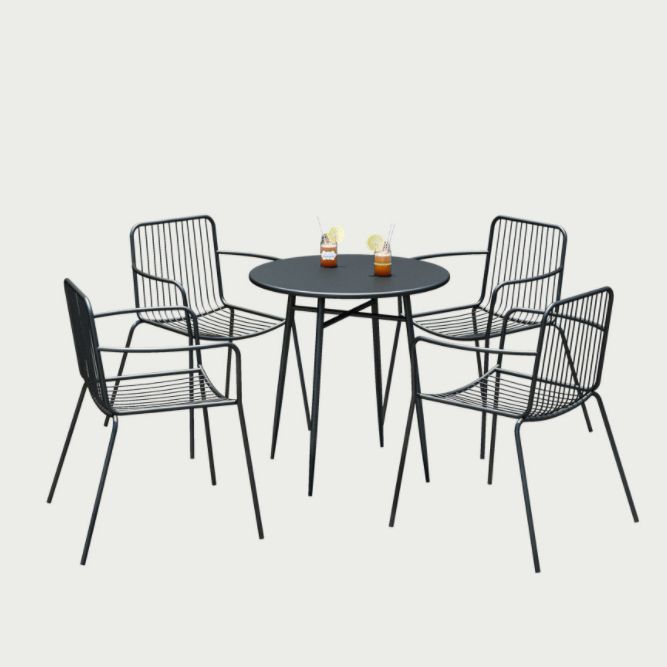 Modern Round Dining Table Set 1/3/5 Pcs Metal Outdoor Dining Set