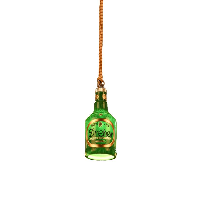 Resin Red/Yellow Drop Pendant Wine Bottle 1 Light Industrial Style Hanging Lamp Kit for Restaurant
