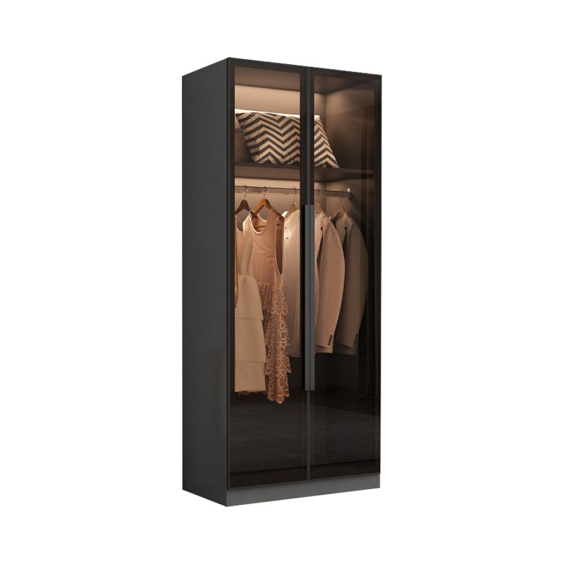Freestanding Grey Wood Frame Wardrobe Modern Multifunctional Wardrobe with Glass Doors