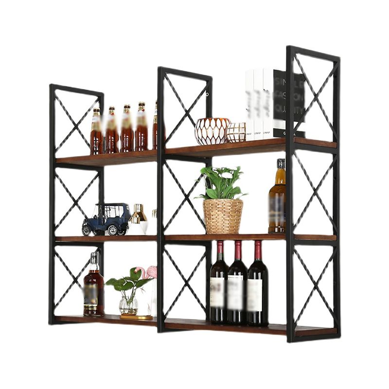 Industrial Style Wooden Bookshelf Wall Mounted Shelf Bookcase