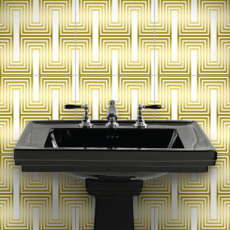 Yellow Matrix Wallpaper Panels Geometry Modern Peel and Stick Wall Art for Bathroom