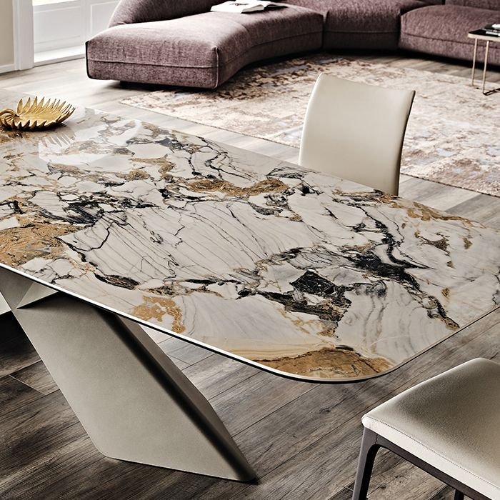 Sintered Stone Tisch für den industriellen Esstisch des Restaurants mit schwarzer Sockelbasis