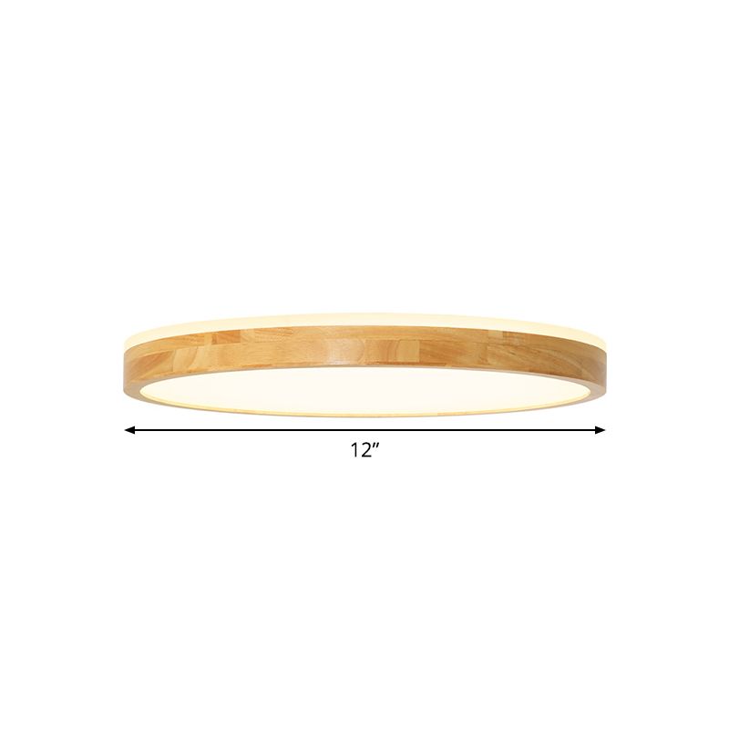 Wood Circular Flush Light Fixture Minimalist 12"/15"/19" Width LED Beige Ceiling Flush Mount
