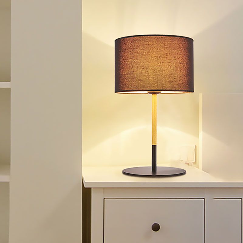 Contemporary Drum Task Light Fabric LED Reading Book Light in White/Black for Bedroom