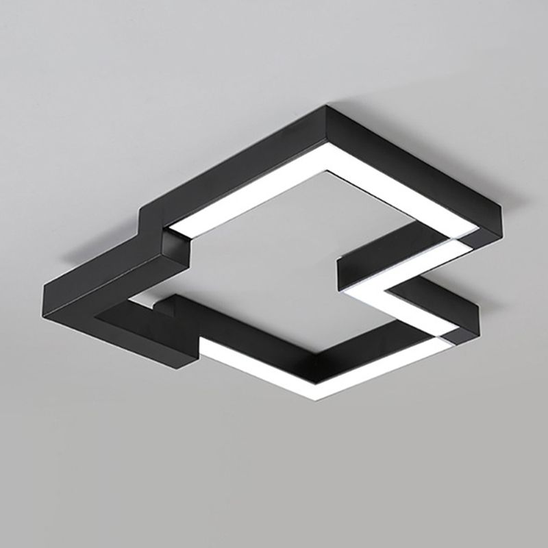 19.5"/25.5" Wide Metal Geometric Ceiling Mounted Light Modern Black/White LED Flush Light in Warm/White Light