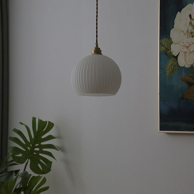 Modern Minimalism Spherical Hanging Light Ceramics 1 Light Pendant Lamp for Restaurant