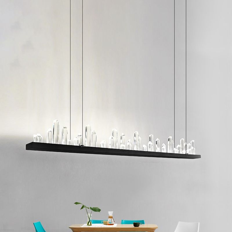 Contemporary Linear Pendant Ceiling Light Crystal Accent Black LED Ceiling Chandelier in Warm/White Light for Dining Room