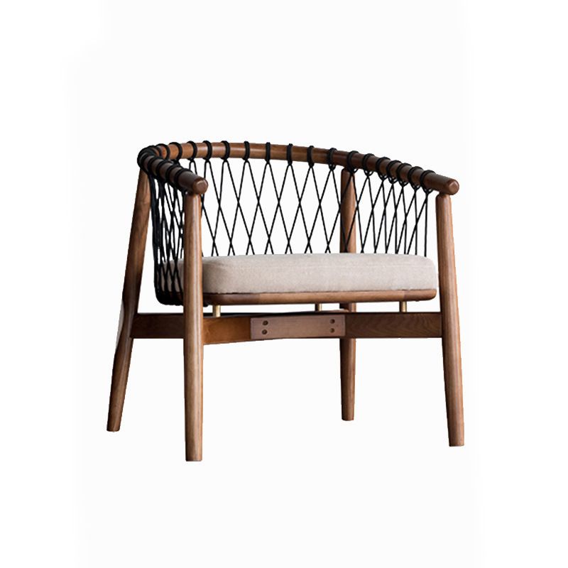 Barrel Accent Chair Solid Wood Arm Chair in Brone with Pillow Back