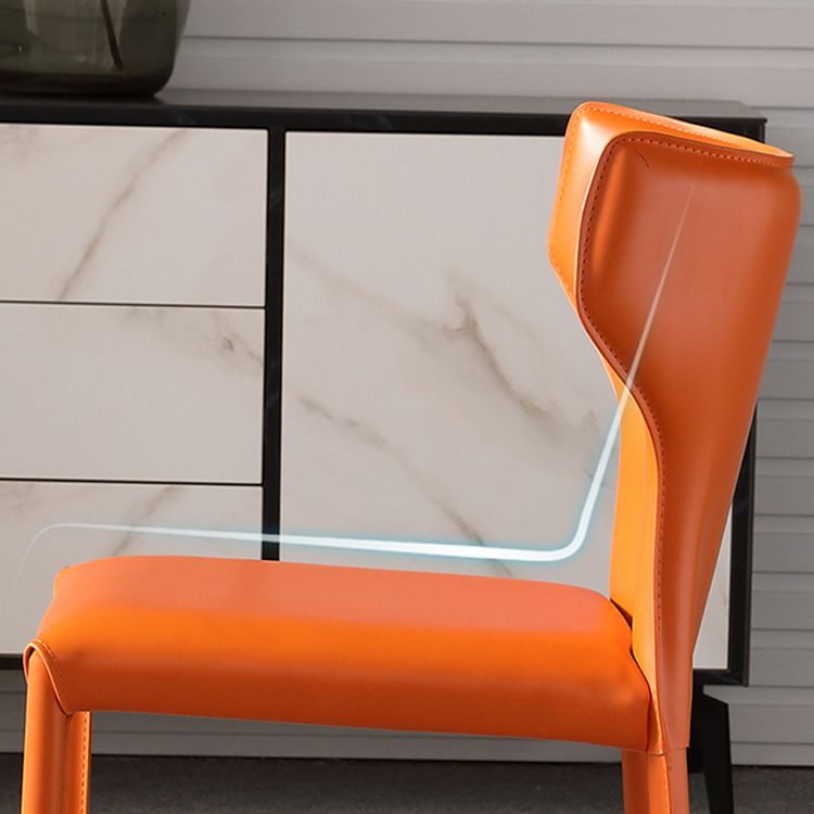 Contemporary Saddle Leather Restaurant Side Chair Matte Finish Wingback Dining Chair (Set of 2)