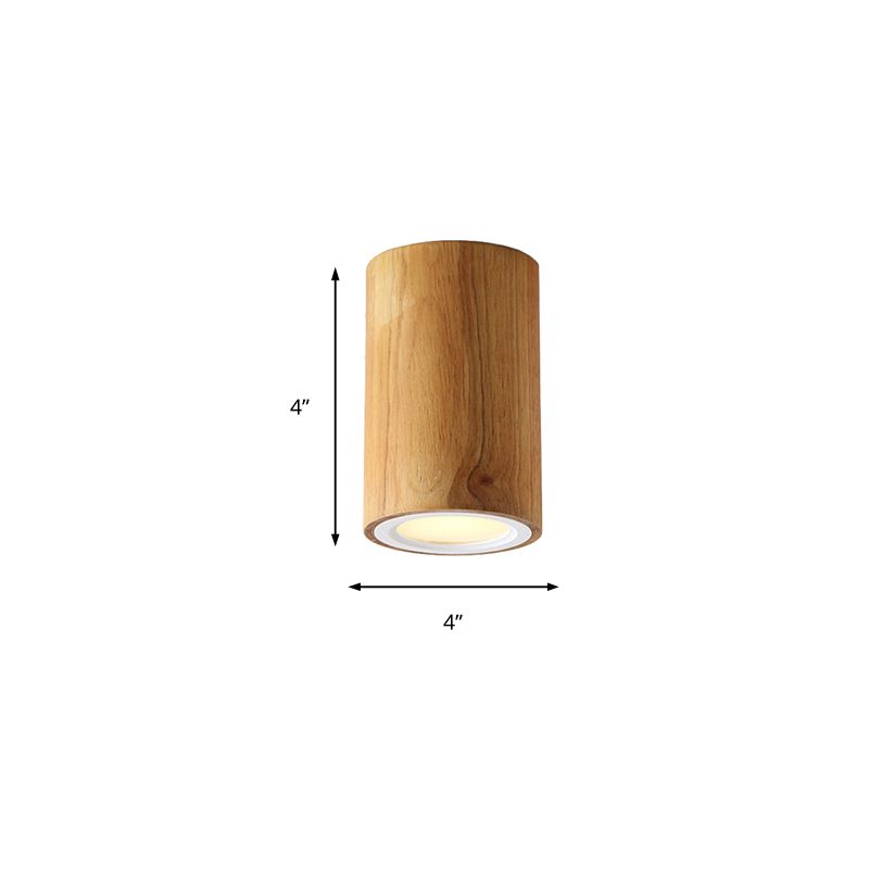 Lámpara empotrada cilíndrica de madera estilo asiático, montaje empotrado en color beige para comedor