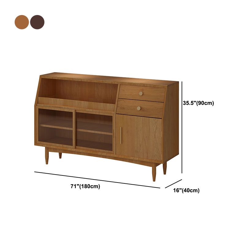 Glam Solid Wood Buffet Table Sliding Glass Doors Buffet Table with 2-Doors