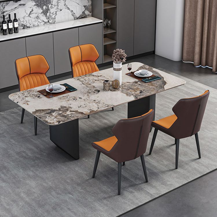 Modern 1/2/5/7 Pieces Dining Set Sintered Stone Dining Table with Leather Chairs
