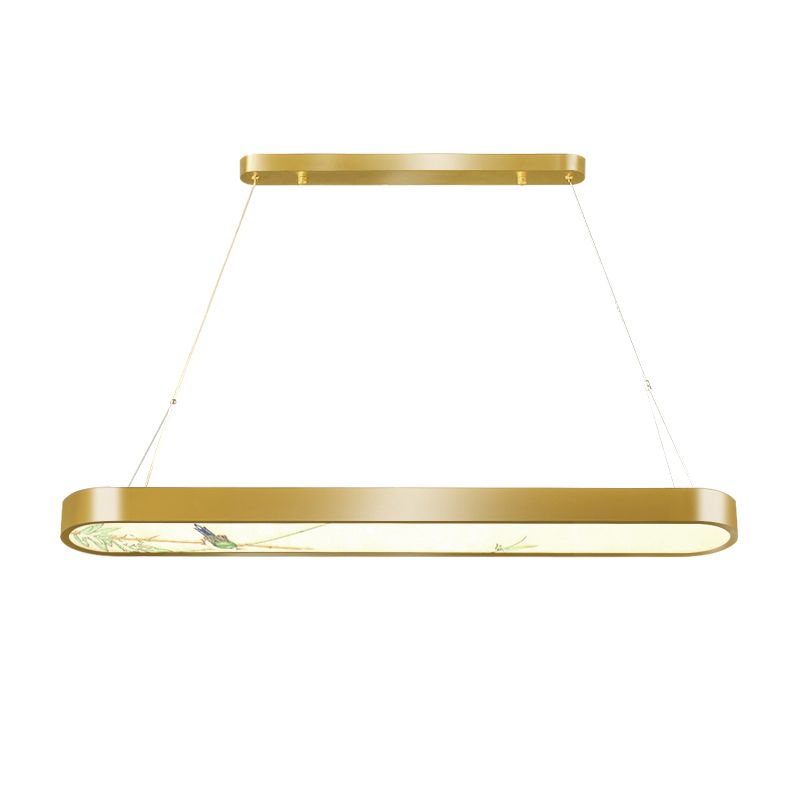 Modern Style Oval Shape Island Light White Glass 1 Light Island Lighting in Gold