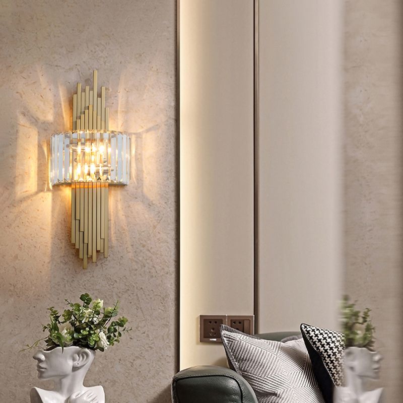 Electroplated Gold Crystal Wall Mount Lamp Postmodern Style Metal Geometric Lines Sconce Light for Dining Room